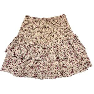 Hyacinth House Tuckernuck Cottagecore Smocked Tiered Ruffle Floral Mini Skirt XS